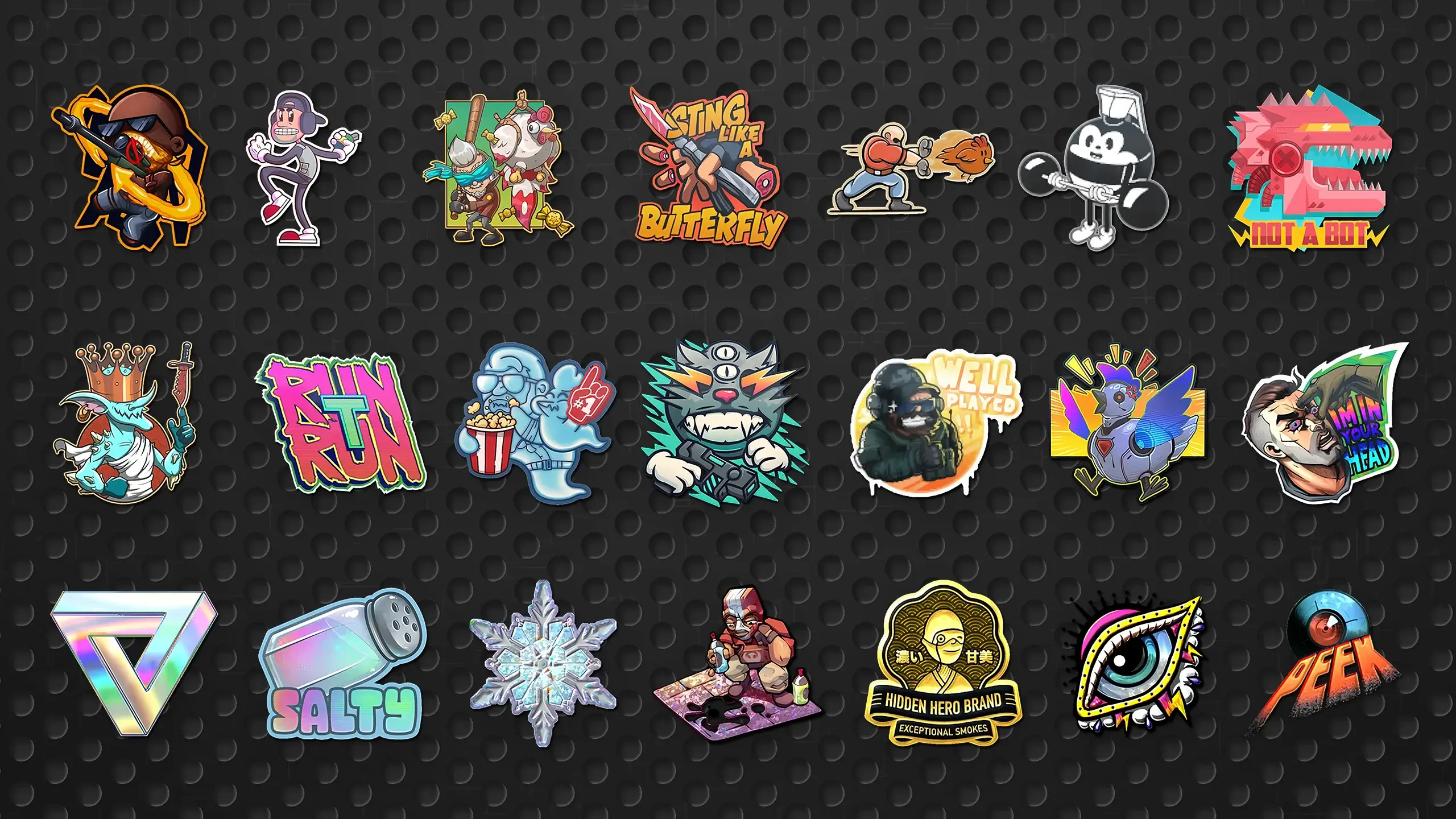 All stickers from the Espionage Sticker Capsule